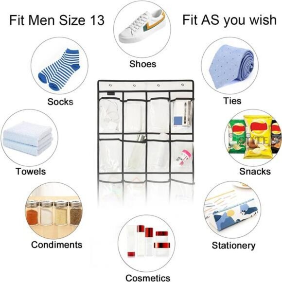 Over Door Shoe Organizer Clear Hanging Rack 18 Pocket Closet Storage Holder - Picture 5 of 7